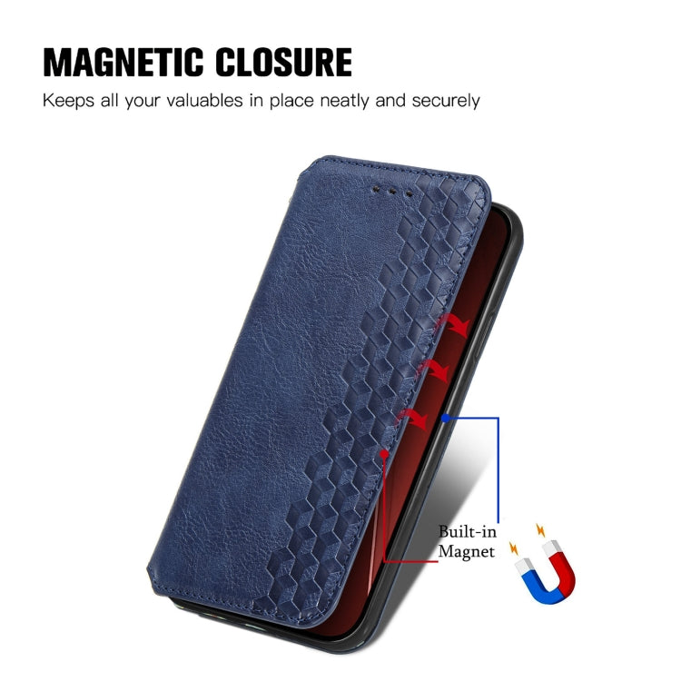 For iPhone 15 Pro Max Cubic Grid Pressed Magnetic Leather Phone Case(Blue) - HoMEdemic™ 