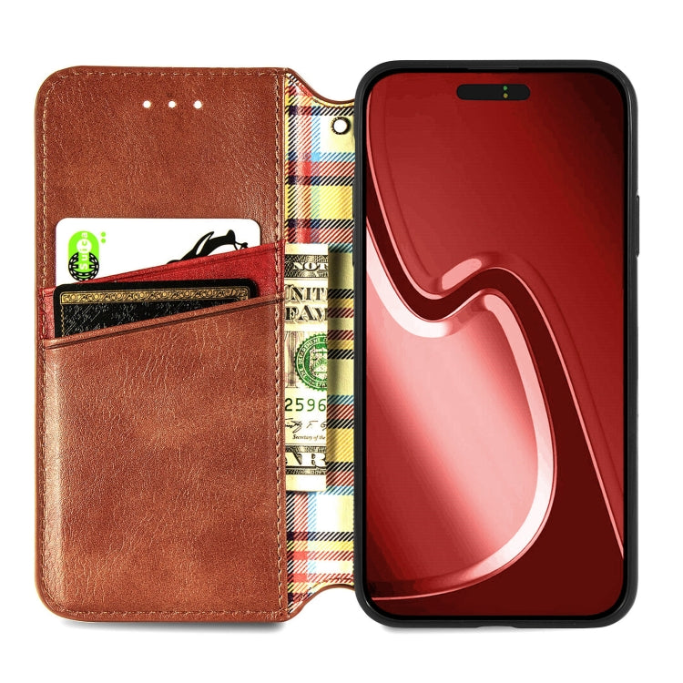 For iPhone 15 Pro Max Cubic Grid Pressed Magnetic Leather Phone Case(Brown) - HoMEdemic™ 