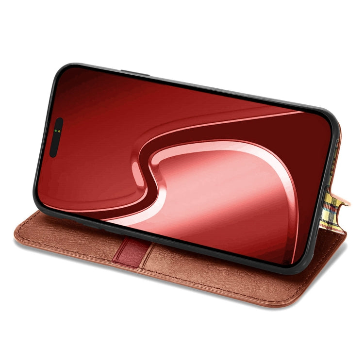For iPhone 15 Pro Max Cubic Grid Pressed Magnetic Leather Phone Case(Brown) - HoMEdemic™ 