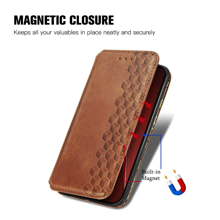 For iPhone 15 Pro Max Cubic Grid Pressed Magnetic Leather Phone Case(Brown) - HoMEdemic™ 