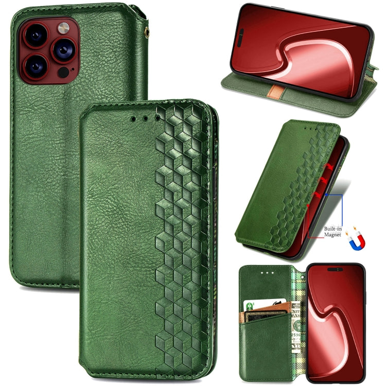 For iPhone 15 Pro Max Cubic Grid Pressed Magnetic Leather Phone Case(Green) - HoMEdemic™ 