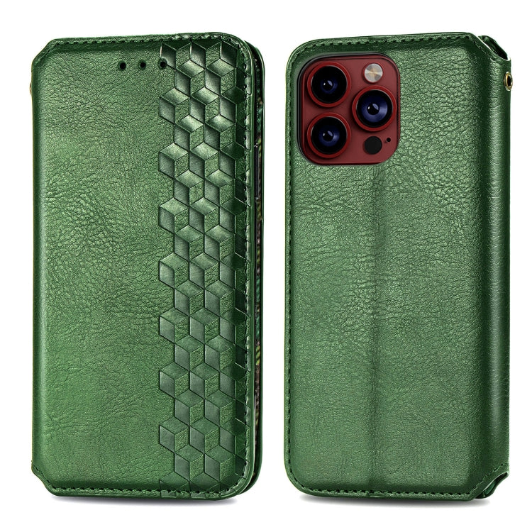 For iPhone 15 Pro Max Cubic Grid Pressed Magnetic Leather Phone Case(Green) - HoMEdemic™ 