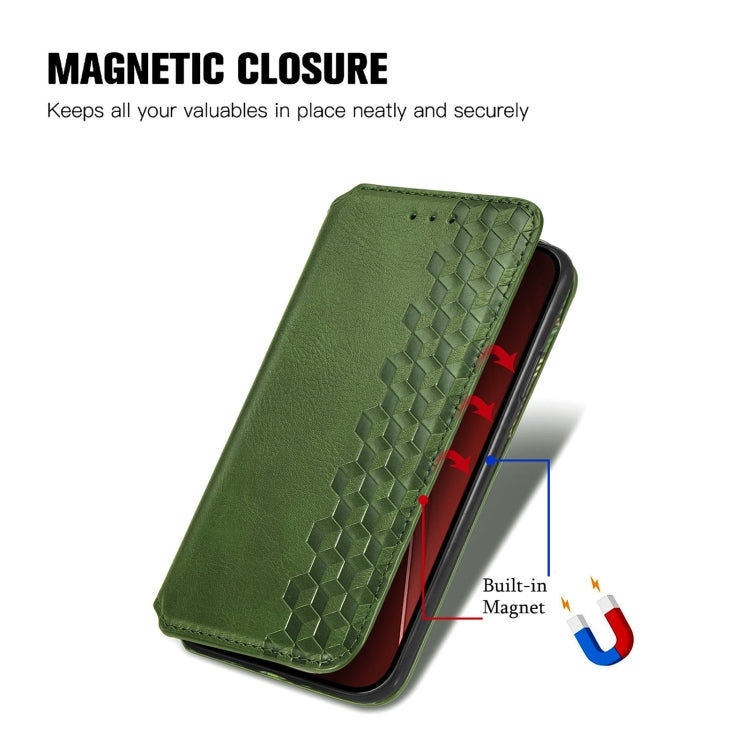 For iPhone 15 Pro Max Cubic Grid Pressed Magnetic Leather Phone Case(Green) - HoMEdemic™ 