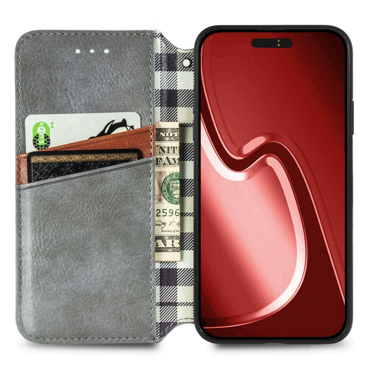 For iPhone 15 Pro Max Cubic Grid Pressed Magnetic Leather Phone Case(Grey) - HoMEdemic™ 