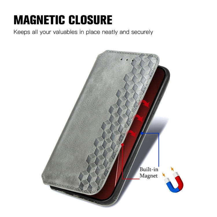 For iPhone 15 Pro Max Cubic Grid Pressed Magnetic Leather Phone Case(Grey) - HoMEdemic™ 