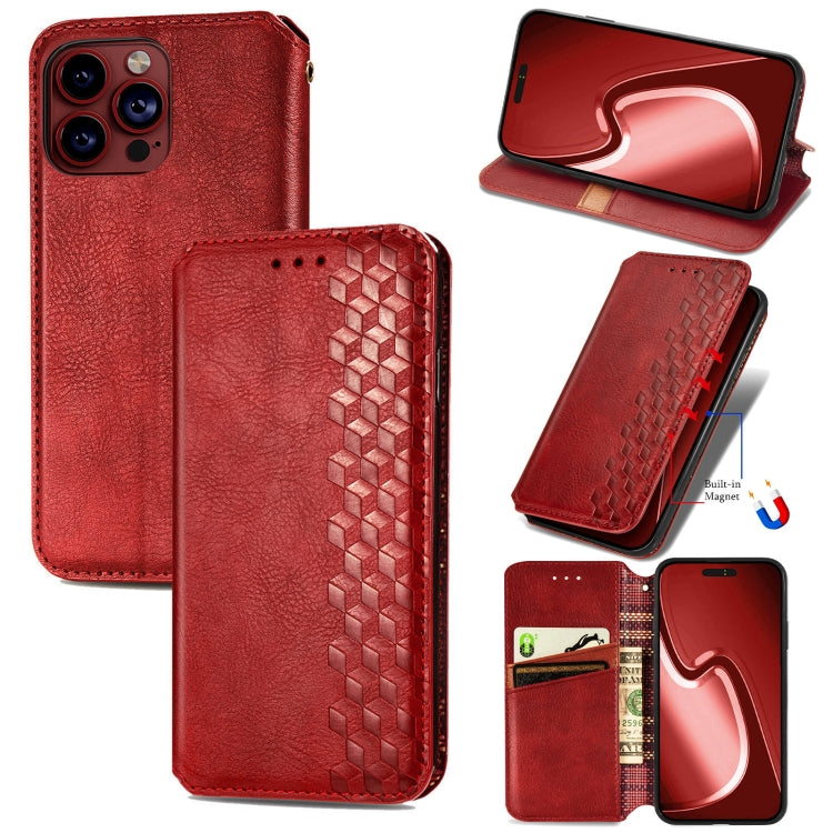 For iPhone 15 Pro Max Cubic Grid Pressed Magnetic Leather Phone Case(Red) - HoMEdemic™ 