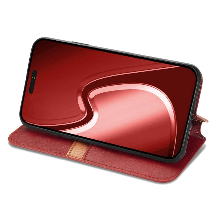 For iPhone 15 Pro Max Cubic Grid Pressed Magnetic Leather Phone Case(Red) - HoMEdemic™ 