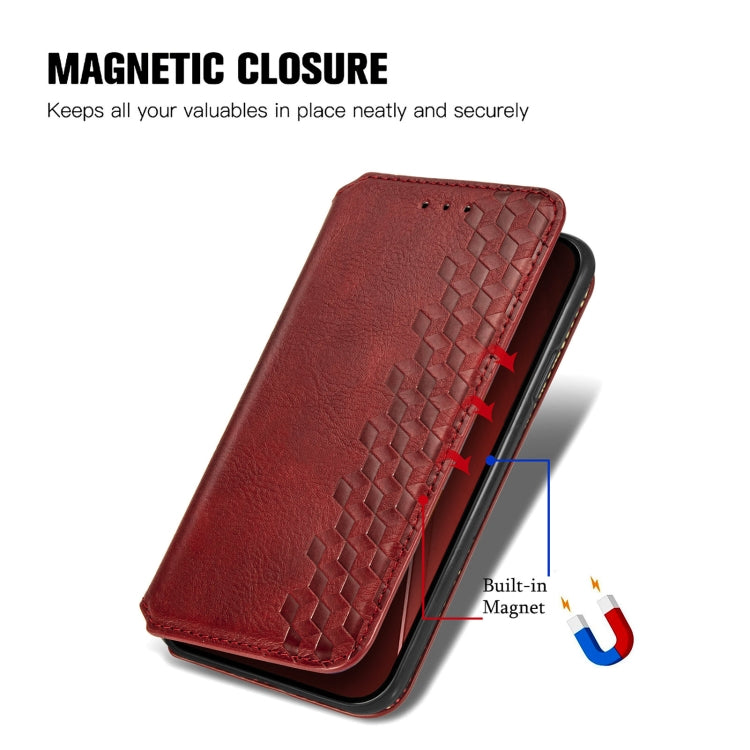 For iPhone 15 Pro Max Cubic Grid Pressed Magnetic Leather Phone Case(Red) - HoMEdemic™ 