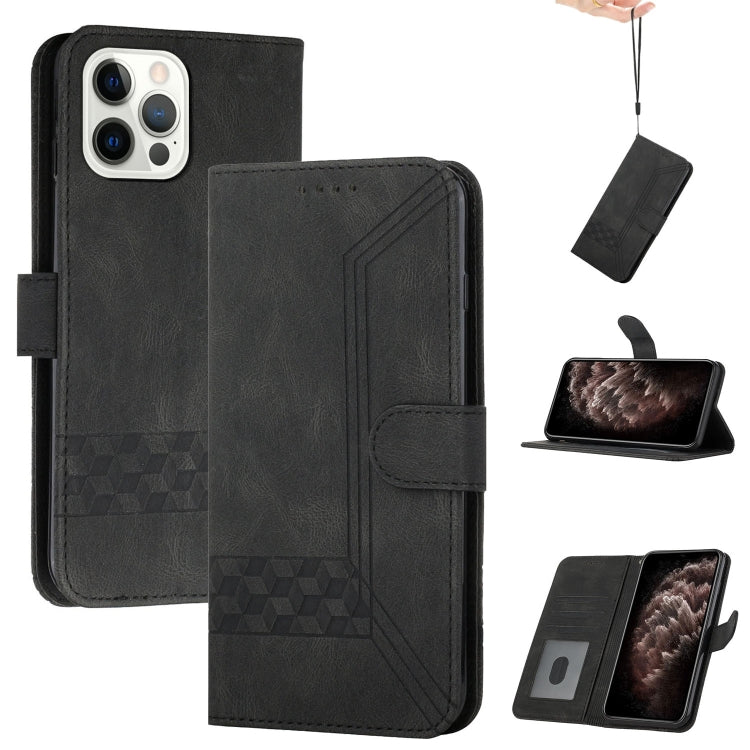 For iPhone 15 Pro Max Cubic Skin Feel Flip Leather Phone Case(Black) - HoMEdemic™ 