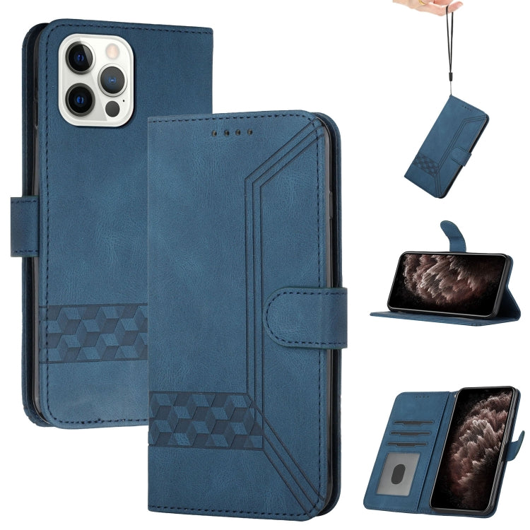 For iPhone 15 Pro Max Cubic Skin Feel Flip Leather Phone Case(Blue) - HoMEdemic™ 