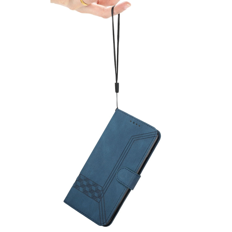 For iPhone 15 Pro Max Cubic Skin Feel Flip Leather Phone Case(Blue) - HoMEdemic™ 