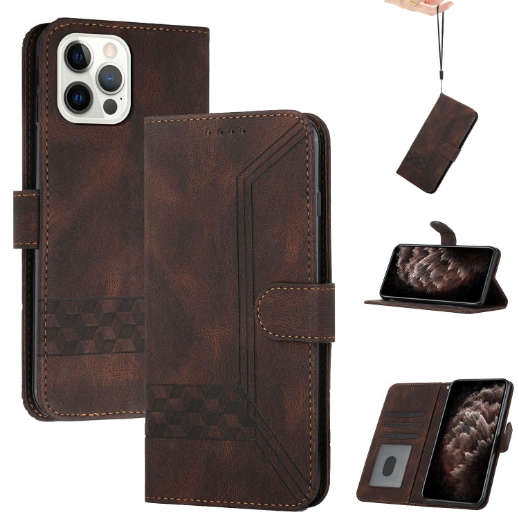For iPhone 15 Pro Max Cubic Skin Feel Flip Leather Phone Case(Brown) - HoMEdemic™ 