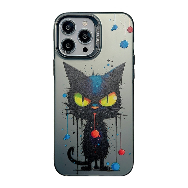 For iPhone 15 Pro Max Cute Animal Pattern Series PC + TPU Phone Case(Black Cat) - HoMEdemic™ 