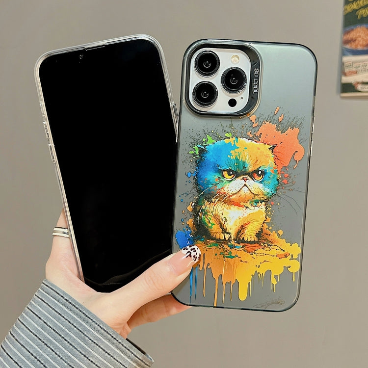 For iPhone 15 Pro Max Cute Animal Pattern Series PC + TPU Phone Case(Looking Up Fat Cat) - HoMEdemic™ 