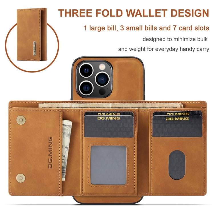 For iPhone 15 Pro Max DG.MING M1 Series 3-Fold Multi Card Wallet Leather Phone Case(Brown) - HoMEdemic™ 