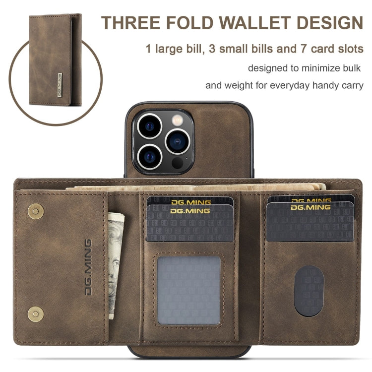 For iPhone 15 Pro Max DG.MING M1 Series 3-Fold Multi Card Wallet Leather Phone Case(Coffee) - HoMEdemic™ 
