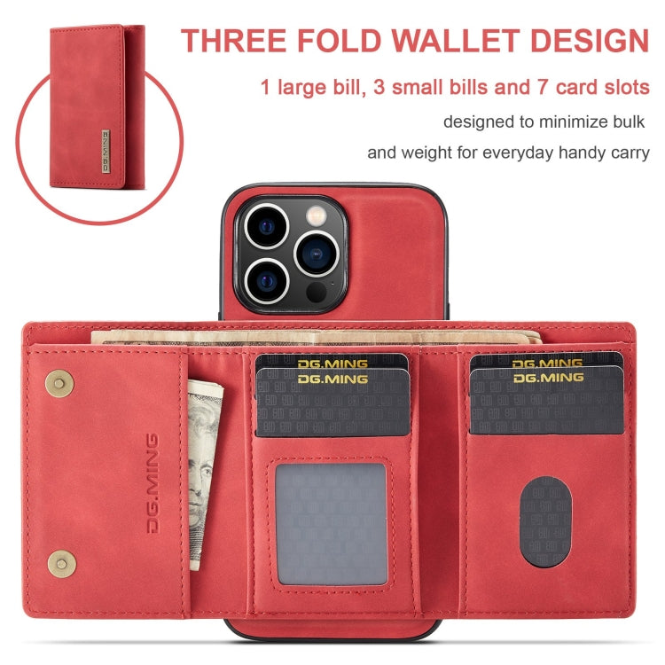For iPhone 15 Pro Max DG.MING M1 Series 3-Fold Multi Card Wallet Leather Phone Case(Red) - HoMEdemic™ 