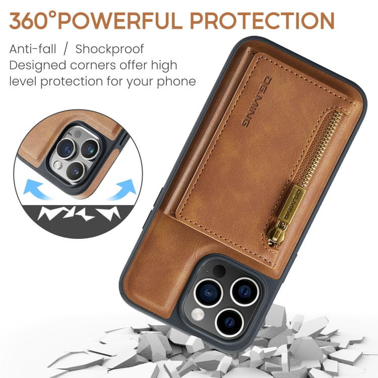 For iPhone 15 Pro Max DG.MING M5 Series Zip RFID Multi Card Detachable Leather Phone Case(Brown) - HoMEdemic™ 