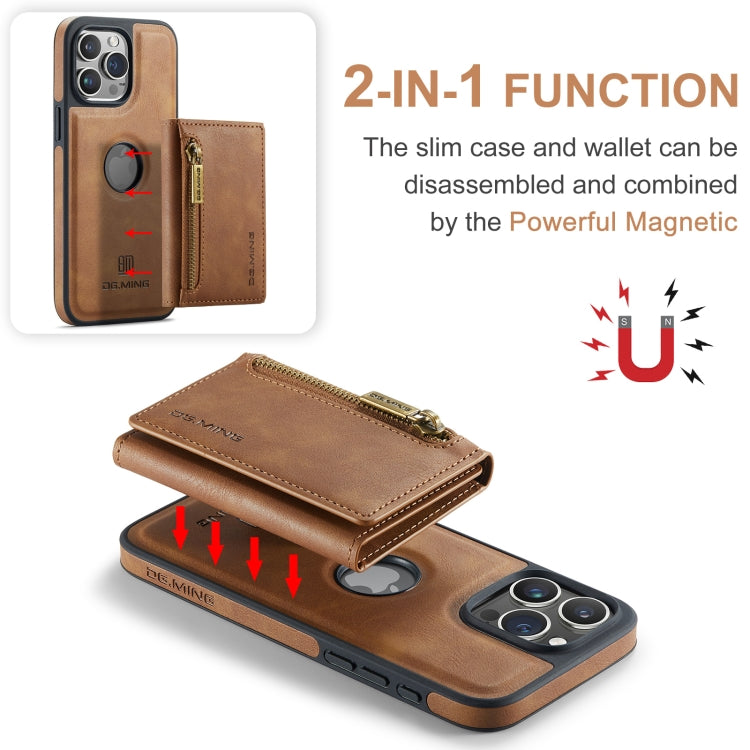 For iPhone 15 Pro Max DG.MING M5 Series Zip RFID Multi Card Detachable Leather Phone Case(Brown) - HoMEdemic™ 