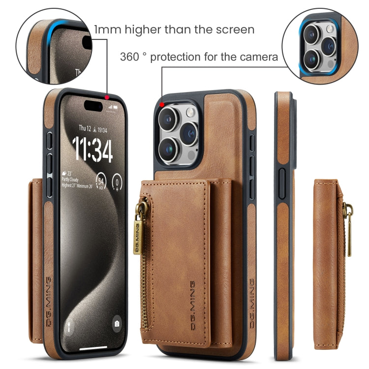 For iPhone 15 Pro Max DG.MING M5 Series Zip RFID Multi Card Detachable Leather Phone Case(Brown) - HoMEdemic™ 