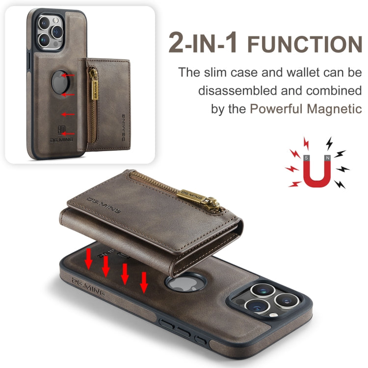 For iPhone 15 Pro Max DG.MING M5 Series Zip RFID Multi Card Detachable Leather Phone Case(Coffee) - HoMEdemic™ 