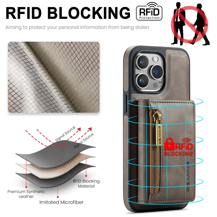 For iPhone 15 Pro Max DG.MING M5 Series Zip RFID Multi Card Detachable Leather Phone Case(Coffee) - HoMEdemic™ 