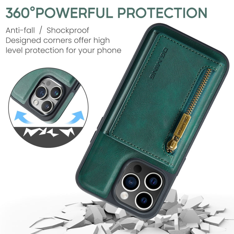 For iPhone 15 Pro Max DG.MING M5 Series Zip RFID Multi Card Detachable Leather Phone Case(Green) - HoMEdemic™ 