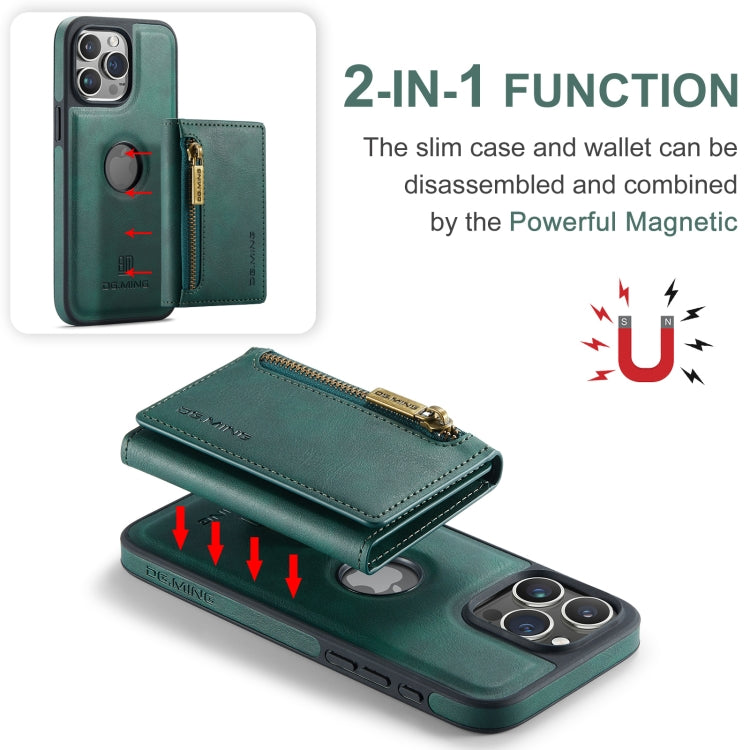 For iPhone 15 Pro Max DG.MING M5 Series Zip RFID Multi Card Detachable Leather Phone Case(Green) - HoMEdemic™ 