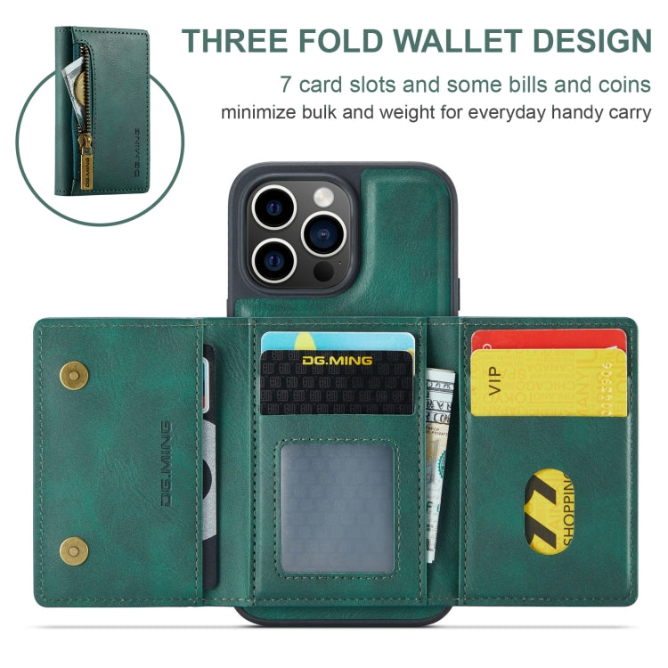 For iPhone 15 Pro Max DG.MING M5 Series Zip RFID Multi Card Detachable Leather Phone Case(Green) - HoMEdemic™ 