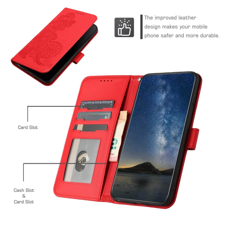 For iPhone 15 Pro Max Datura Flower Embossed Flip Leather Phone Case(Red) - HoMEdemic™ 