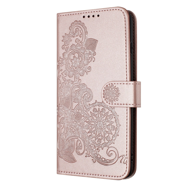 For iPhone 15 Pro Max Datura Flower Embossed Flip Leather Phone Case(Rose Gold) - HoMEdemic™ 
