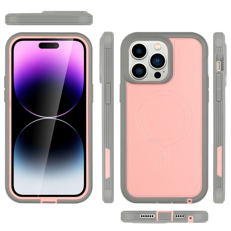 For iPhone 15 Pro Max Defender Series XT MagSafe Magnetic PC + TPU Shockproof Phone Case(Pink+Grey) - HoMEdemic™ 