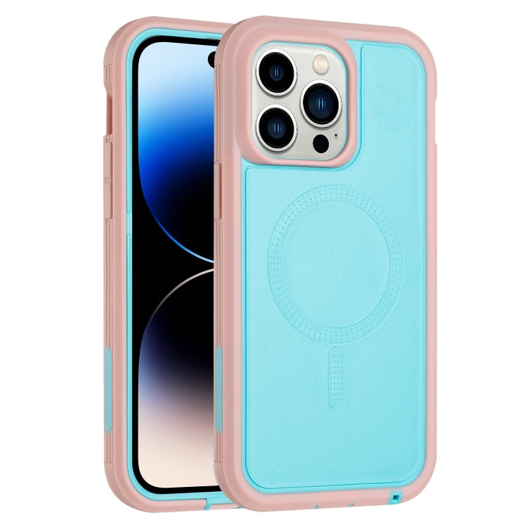 For iPhone 15 Pro Max Defender Series XT MagSafe Magnetic PC + TPU Shockproof Phone Case(Turquoise+Pink) - HoMEdemic™ 