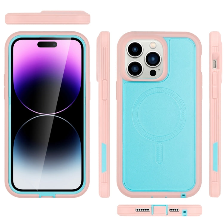 For iPhone 15 Pro Max Defender Series XT MagSafe Magnetic PC + TPU Shockproof Phone Case(Turquoise+Pink) - HoMEdemic™ 