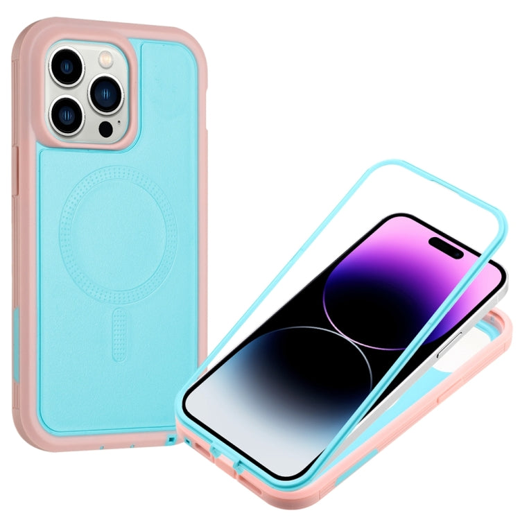 For iPhone 15 Pro Max Defender Series XT MagSafe Magnetic PC + TPU Shockproof Phone Case(Turquoise+Pink) - HoMEdemic™ 