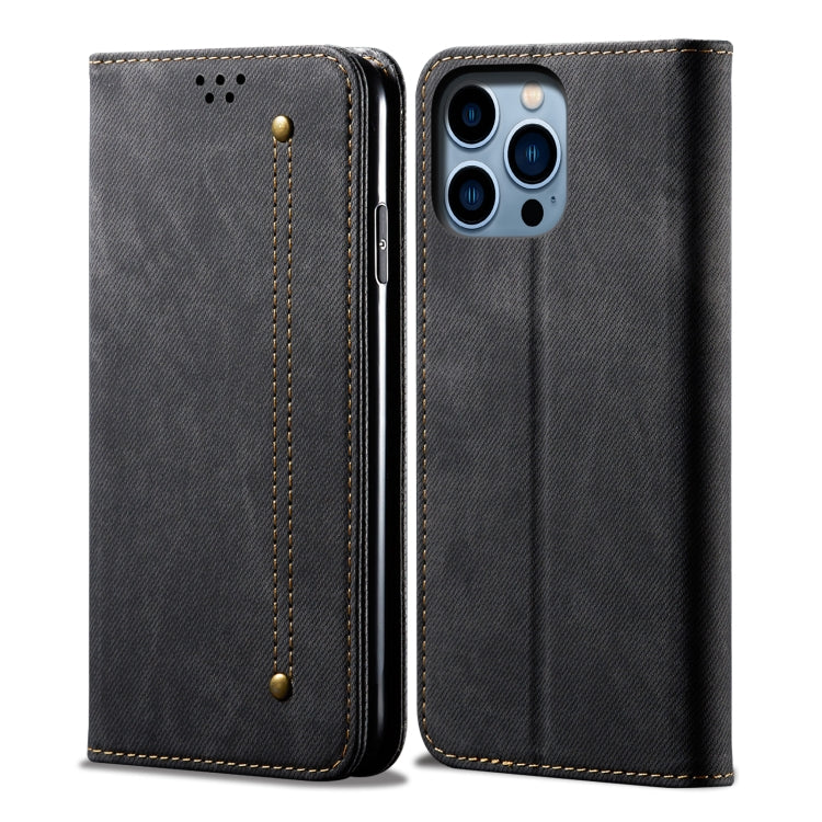 For iPhone 15 Pro Max Denim Texture Casual Style Horizontal Flip Leather Case(Black) - HoMEdemic™ 