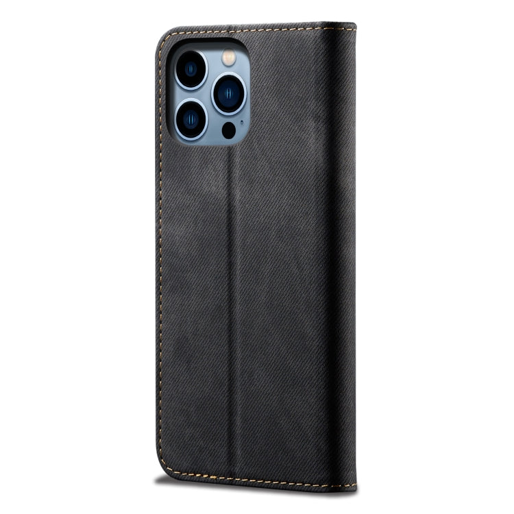 For iPhone 15 Pro Max Denim Texture Casual Style Horizontal Flip Leather Case(Black) - HoMEdemic™ 