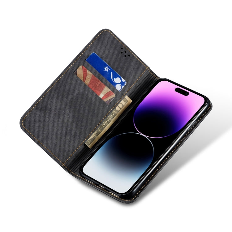 For iPhone 15 Pro Max Denim Texture Casual Style Horizontal Flip Leather Case(Black) - HoMEdemic™ 