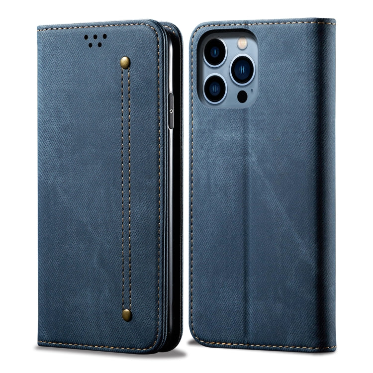 For iPhone 15 Pro Max Denim Texture Casual Style Horizontal Flip Leather Case(Blue) - HoMEdemic™ 
