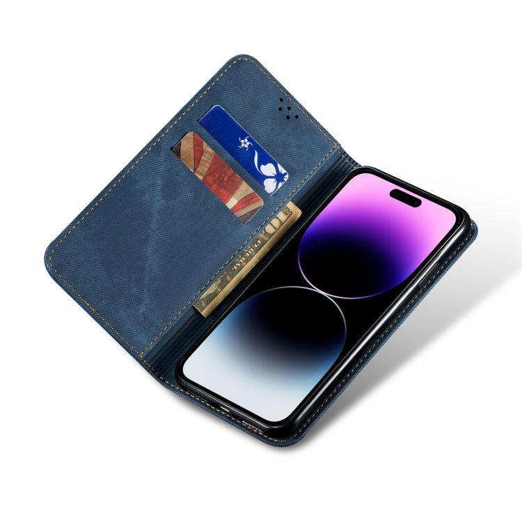 For iPhone 15 Pro Max Denim Texture Casual Style Horizontal Flip Leather Case(Blue) - HoMEdemic™ 