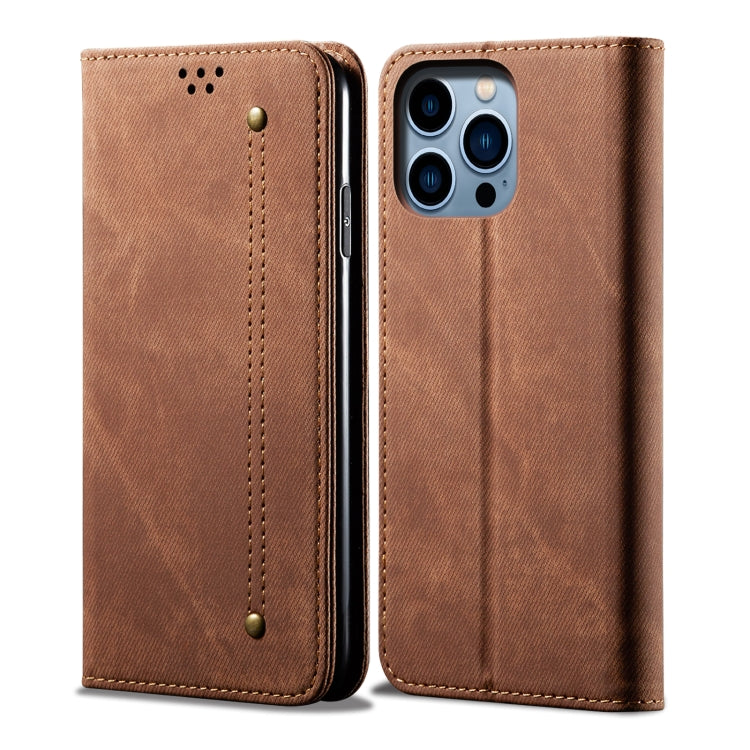 For iPhone 15 Pro Max Denim Texture Casual Style Horizontal Flip Leather Case(Brown) - HoMEdemic™ 