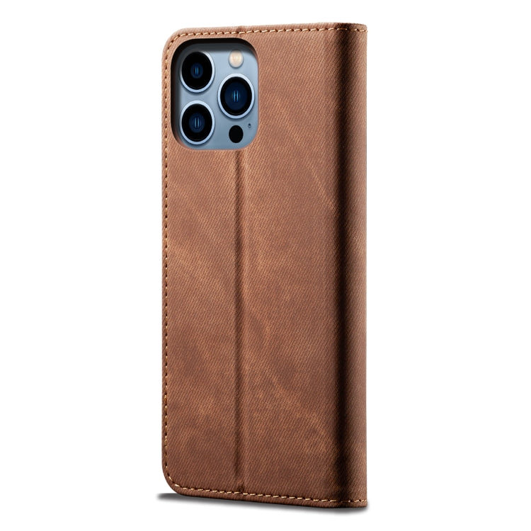 For iPhone 15 Pro Max Denim Texture Casual Style Horizontal Flip Leather Case(Brown) - HoMEdemic™ 