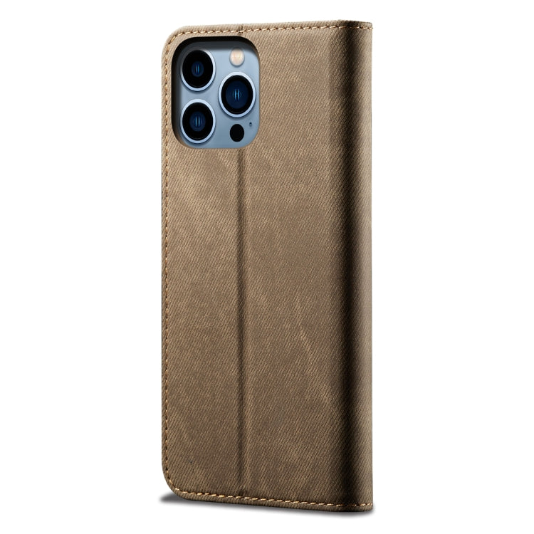For iPhone 15 Pro Max Denim Texture Casual Style Horizontal Flip Leather Case(Khaki) - HoMEdemic™ 