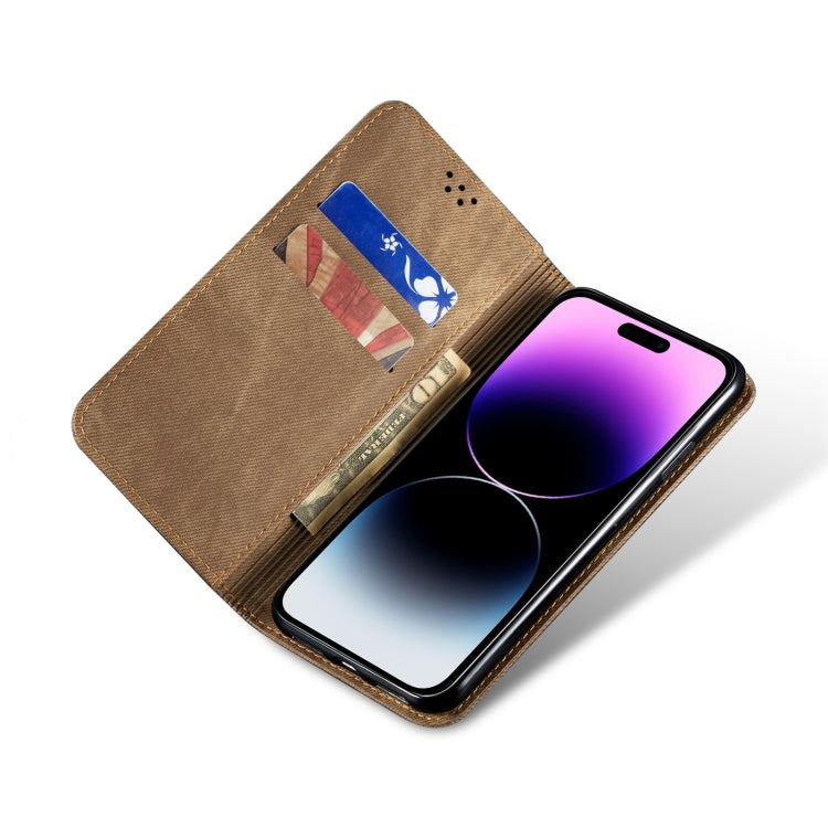 For iPhone 15 Pro Max Denim Texture Casual Style Horizontal Flip Leather Case(Khaki) - HoMEdemic™ 