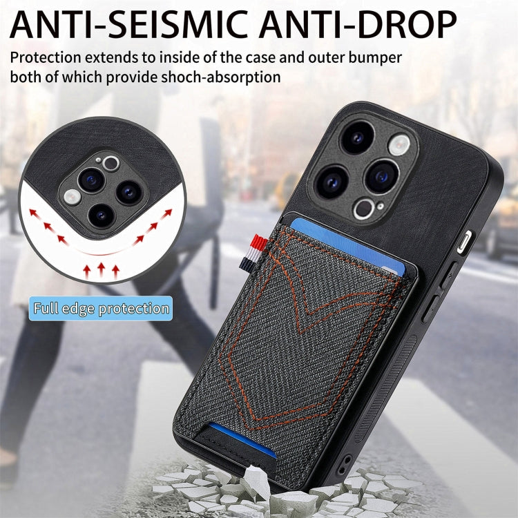 For iPhone 15 Pro Max Denim Texture Leather Skin Phone Case with Card Slot(Black) - HoMEdemic™ 