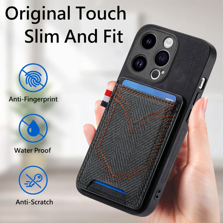 For iPhone 15 Pro Max Denim Texture Leather Skin Phone Case with Card Slot(Black) - HoMEdemic™ 