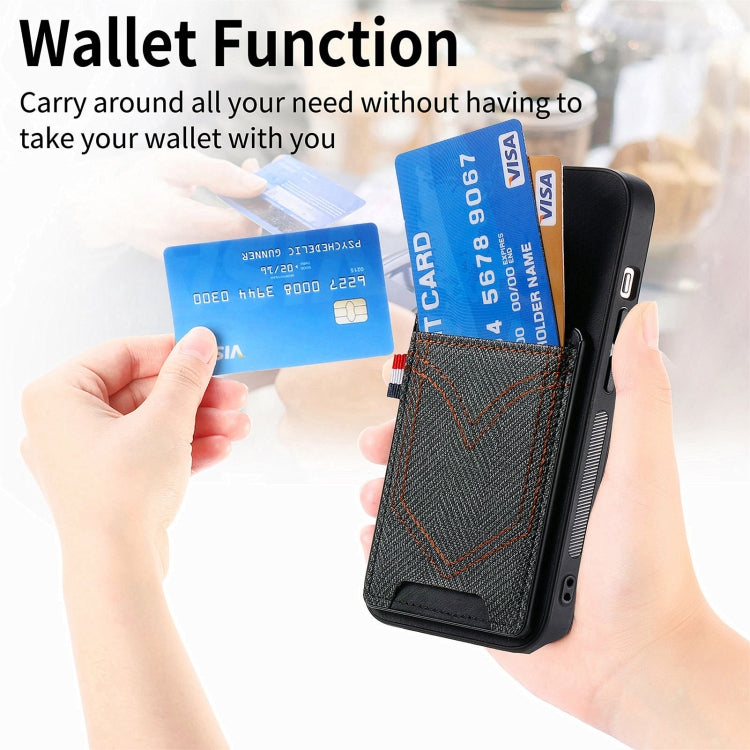 For iPhone 15 Pro Max Denim Texture Leather Skin Phone Case with Card Slot(Black) - HoMEdemic™ 