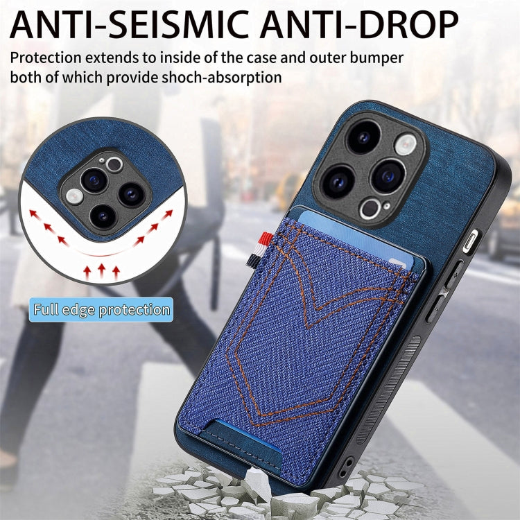 For iPhone 15 Pro Max Denim Texture Leather Skin Phone Case with Card Slot(Blue) - HoMEdemic™ 
