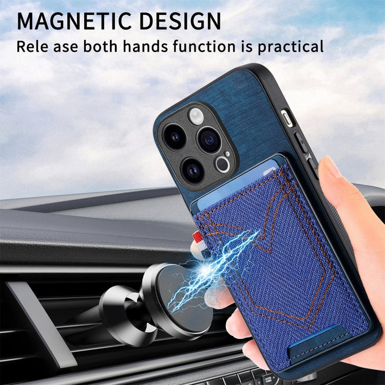 For iPhone 15 Pro Max Denim Texture Leather Skin Phone Case with Card Slot(Blue) - HoMEdemic™ 