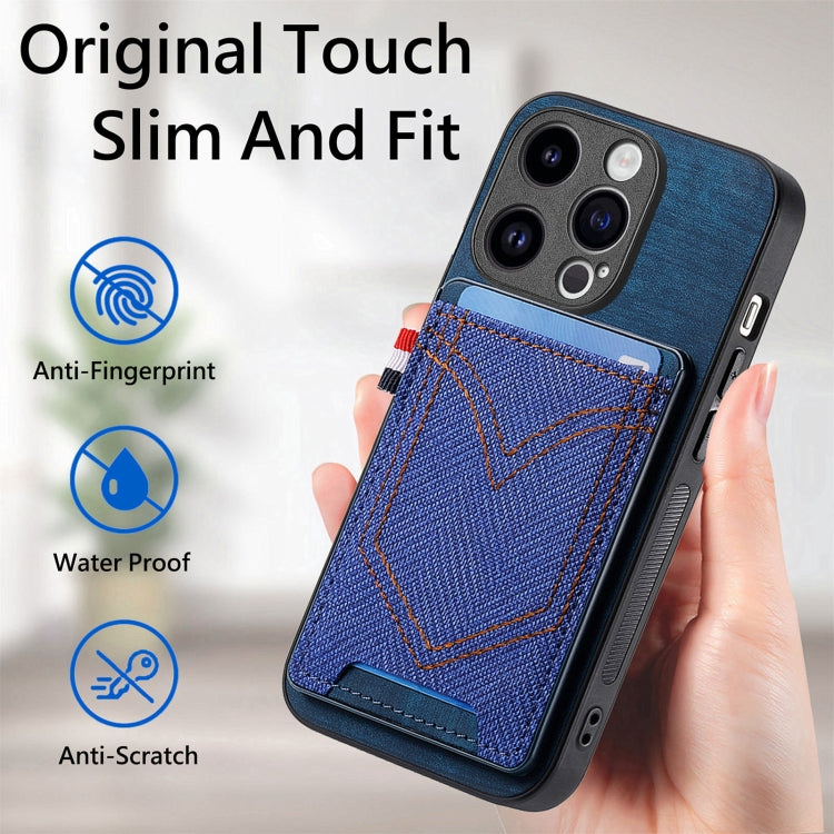 For iPhone 15 Pro Max Denim Texture Leather Skin Phone Case with Card Slot(Blue) - HoMEdemic™ 